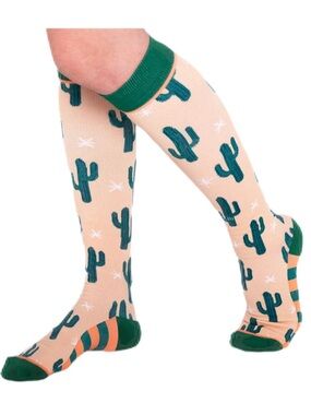 Woven Pear Compression Socks 15-20mmHg cotton – Peach with Green Cacti Cactus